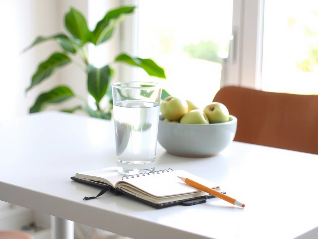 Vorbereitetes Beratungsgespräch mit Notizen und frischen Lebensmitteln